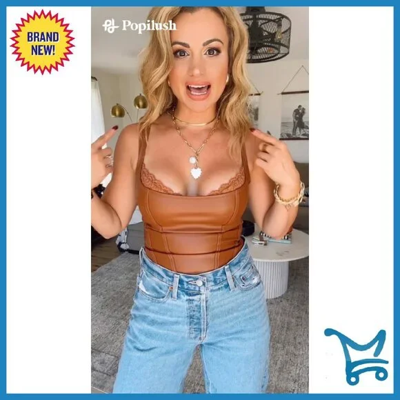 Faux Leather Shapewear Bodysuit Tummy Control Corset Top Lace Underwire